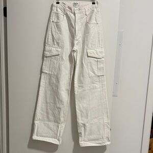 Agolde Off-White High-Rise Cargo Wide Leg Jeans
